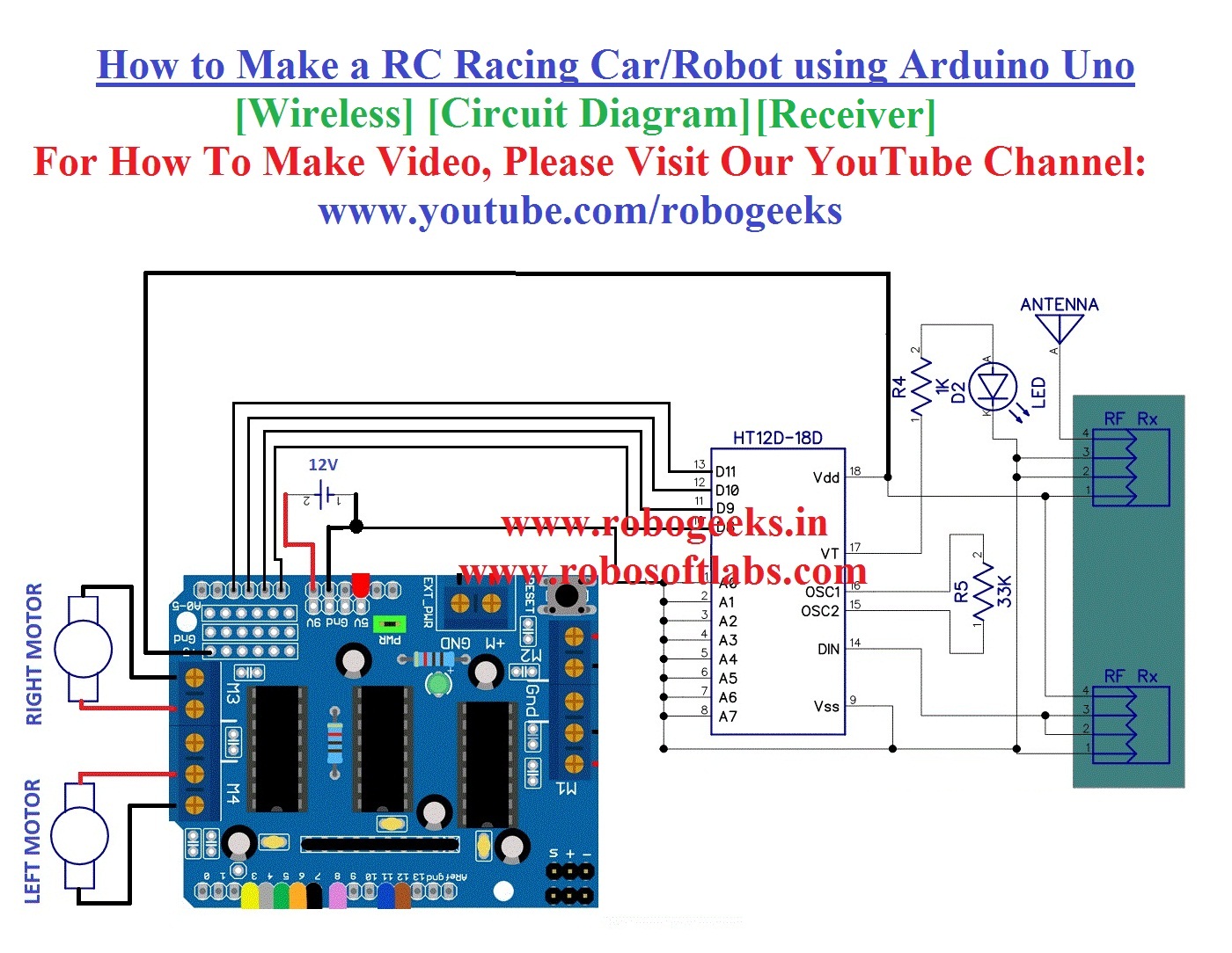 how to make a rc racing car using arduino uno wireless receiver robogeeks